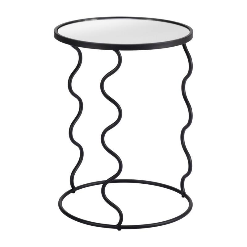 24-Inch Round Modern End Table Black Mirrored Glass Top with Abstract Painted Steel Base - 24”H x 18”L x 18”W