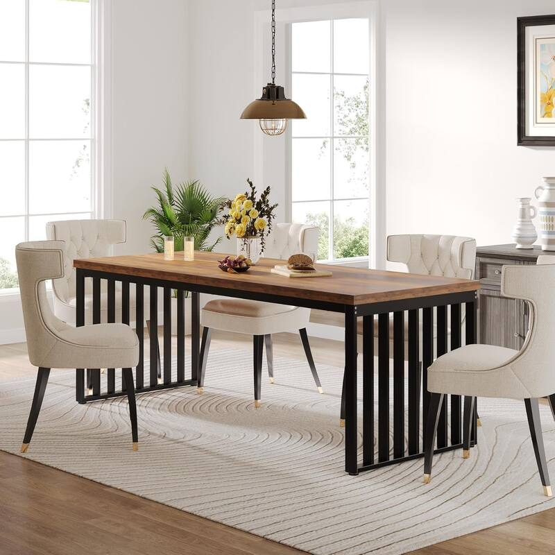 78.74" Industrial Long Rectangle Dining Table, Wood Kitchen Table for Living/Dining Room - Brown+Black