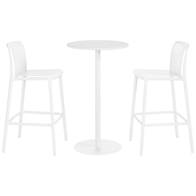 Frond and Form 2-Person Outdoor Round Dining Set Bar Height - White