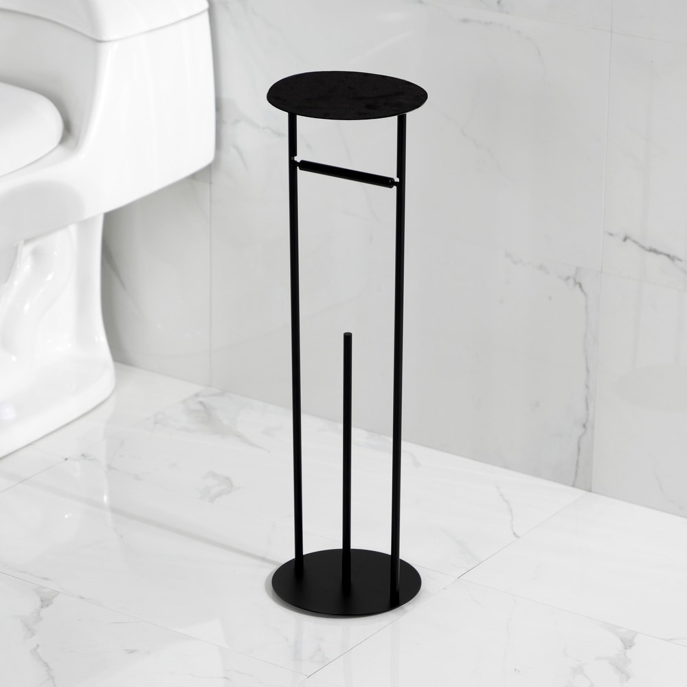 Freestanding Toilet Paper Holder Stand with Shelf, Black 