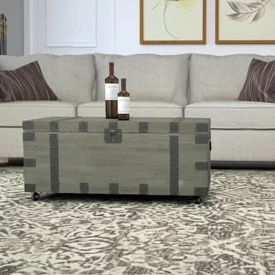 HomeRoots 22" Brown Reclaimed Wood Distressed Trunk Coffee Table - 22 in. x 20 in. x 41 in.