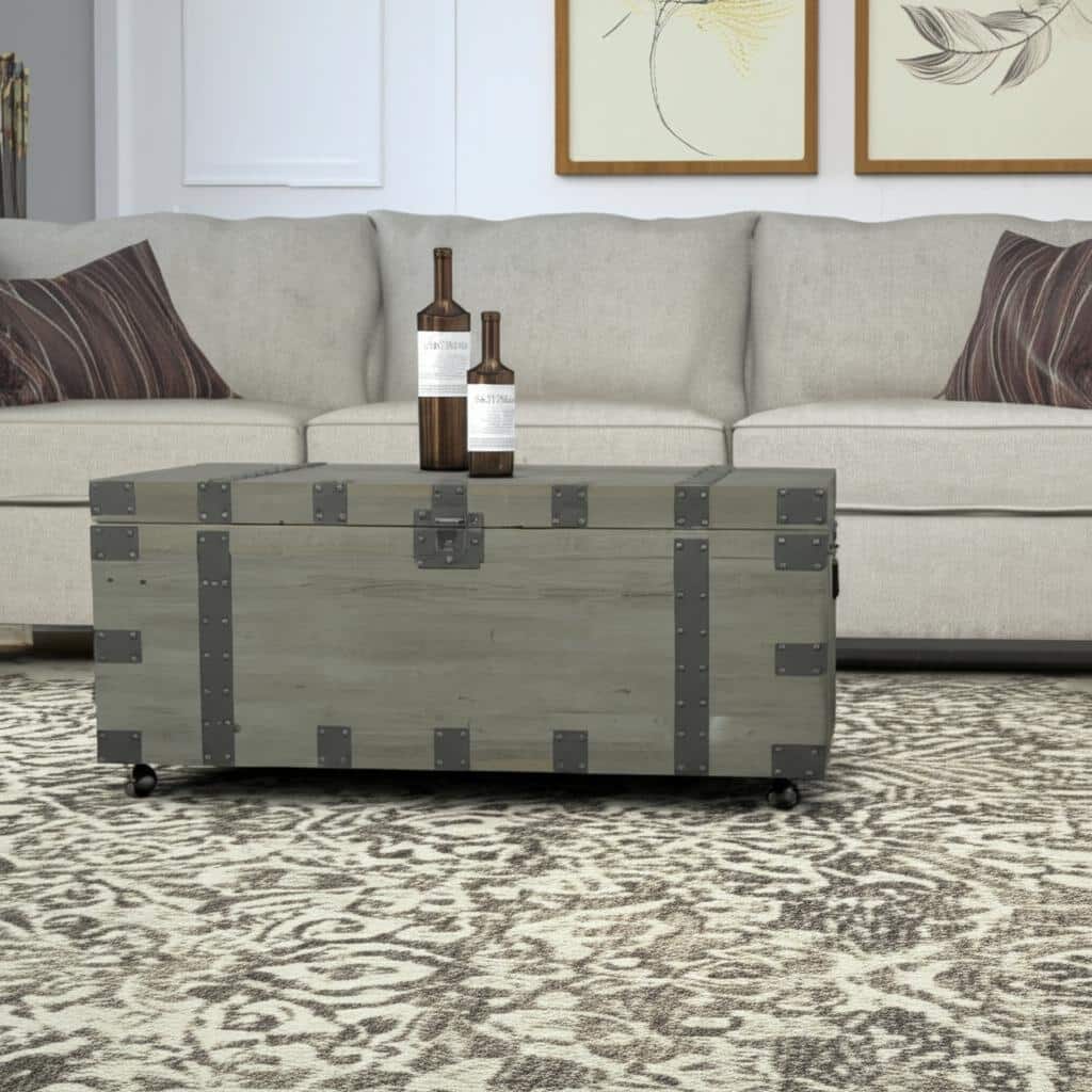 HomeRoots 22" Brown Reclaimed Wood Distressed Trunk Coffee Table - 22 in. x 20 in. x 41 in.