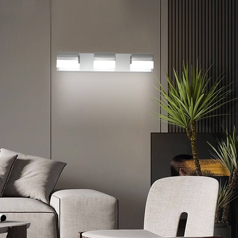 LED Contemporary Vanity Lights Fixture Bathroom Wall Light Over Mirror 3 Lights Dimmable - Chrome