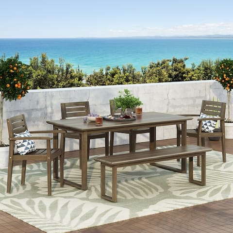 Conifer Outdoor Acacia Wood Outdoor 6 Piece Dining Set with Bench by Christopher Knight Home