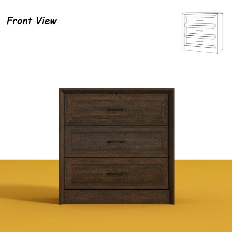 Modern 3-Drawer Wood Dresser for Bedroom, Wide Storage Chest with Metal Handles, Nightstand Cabinet
