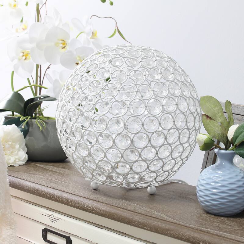 10 in. White Finish Table Lamp, Round Lamp for End and Side Table