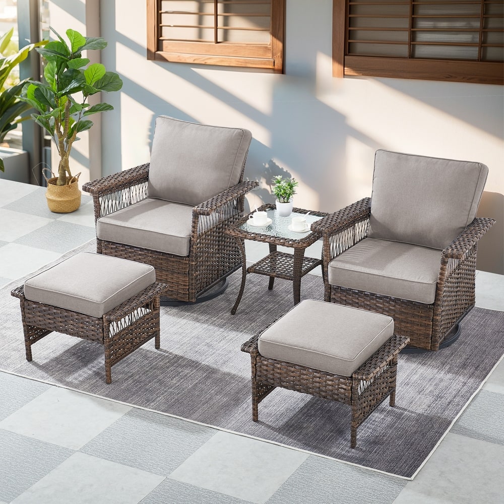 Gymojoy 3PCS Outdoor Swivel Gliders Chair Table with Ottoman