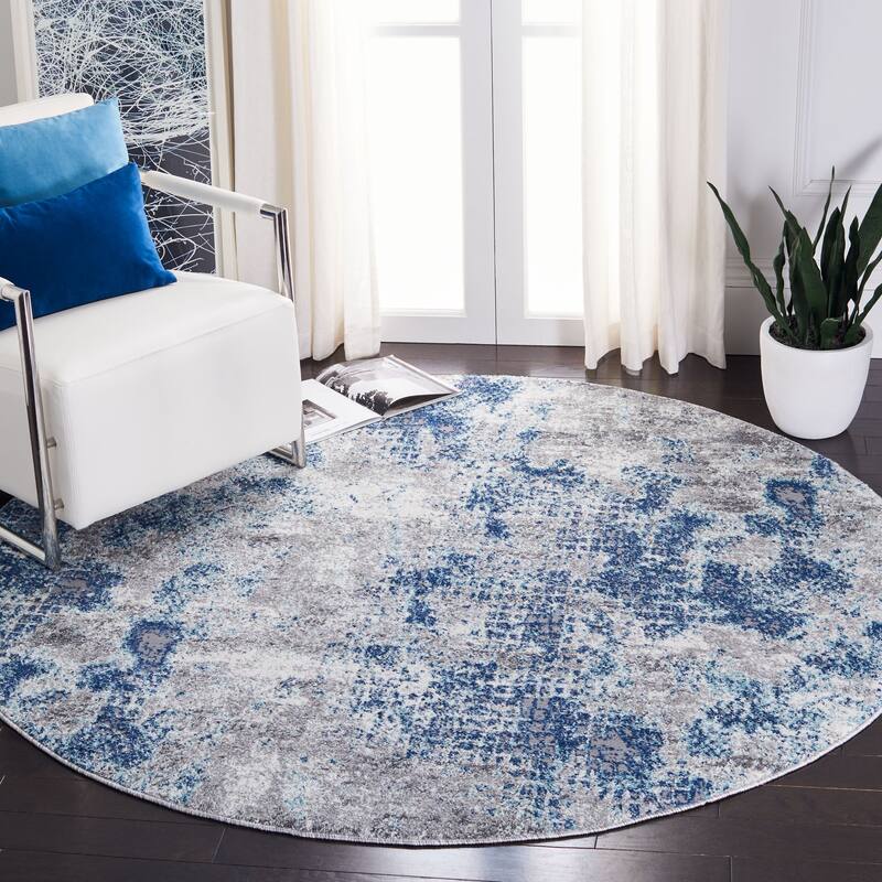 SAFAVIEH Aston Outi Modern Abstract Rug - 10' Round - Navy/Grey