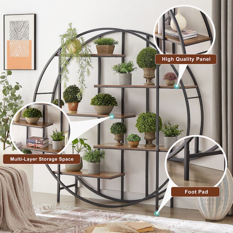 Round 5-Tier Metal Plant Stand bookcase storage rack, Indoor Living Room Terrace Garden Balcony Display Stand.