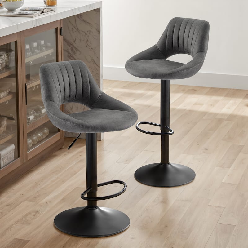 Art Leon Modern Adjustable 360 Swivel Barstool with Retro Faux Leather - Set of 2 - Grey