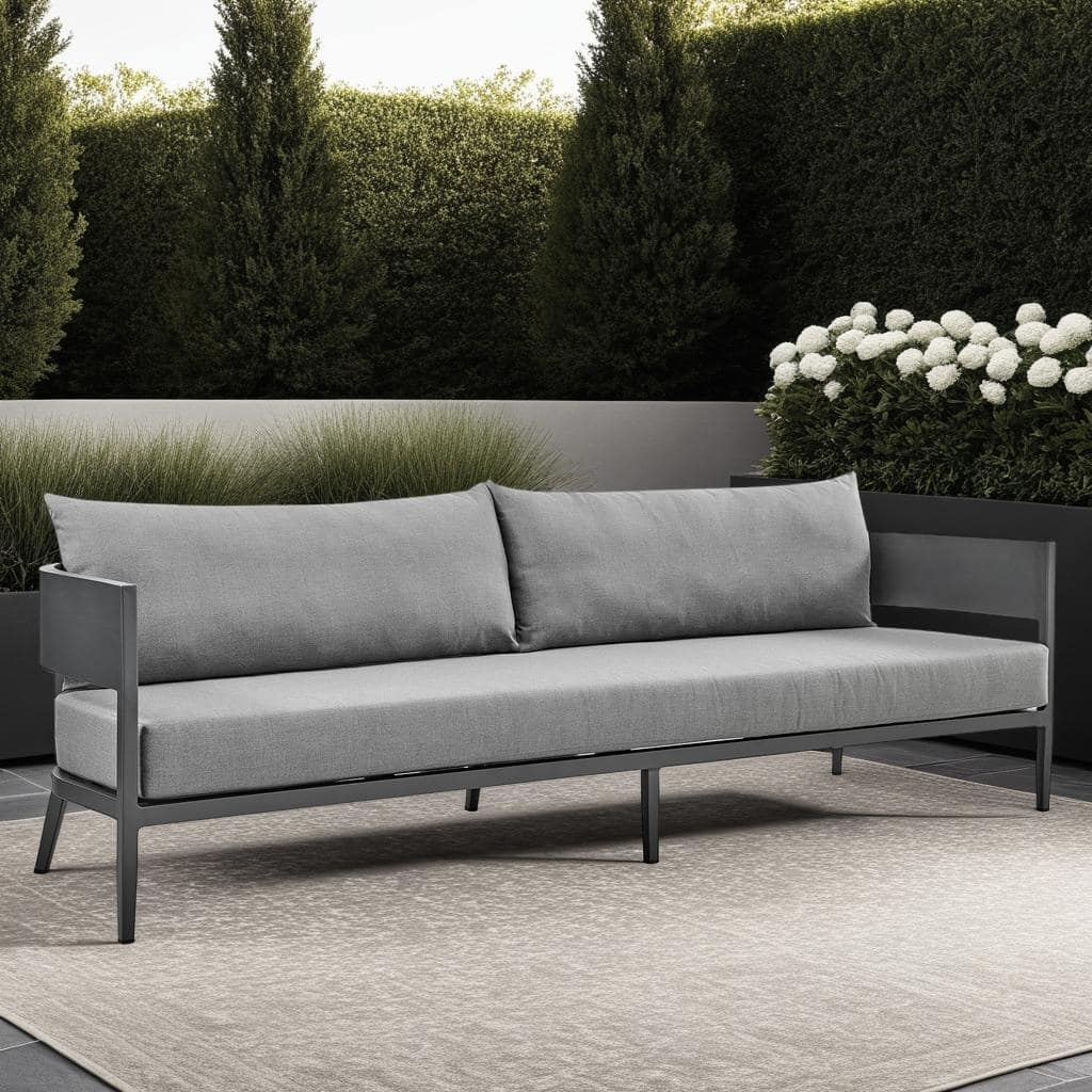 Menorca Dark Gray Aluminum 94" Curved Back Outdoor Sofa with Cushions