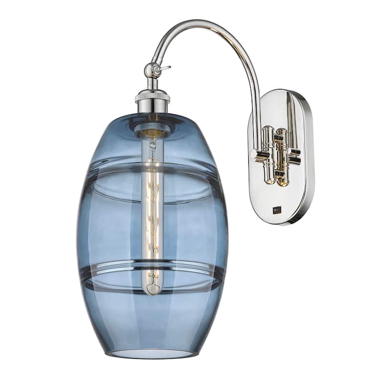 Innovations Lighting 518-1W-13-8 Vaz Sconce Vaz 13" Tall Wall Sconce - Polished Nickel / Blue