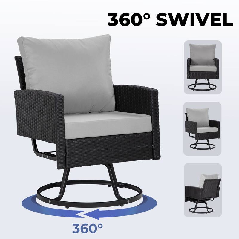 3-Piece Wicker Patio Furniture Set, Rattan Swivel Chairs with Coffee Table, Outdoor Seating for Porch, Balcony, or Garden