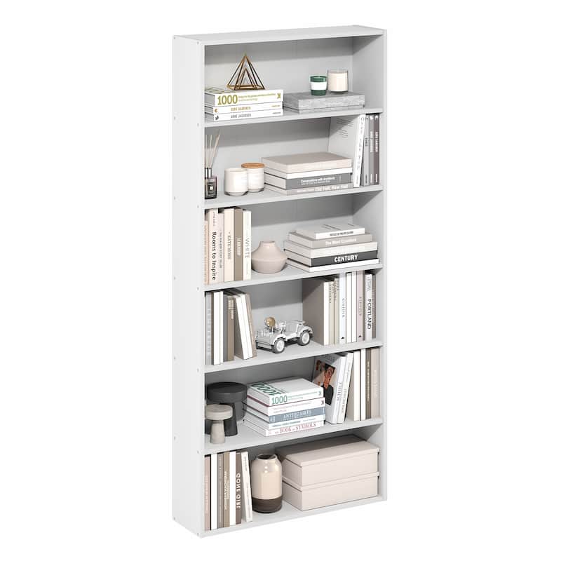 Furinno Basic 6-Tier Open Shelf Bookcase, Bookshelf, Storage Organizer, 7 x 24 x 53 - White