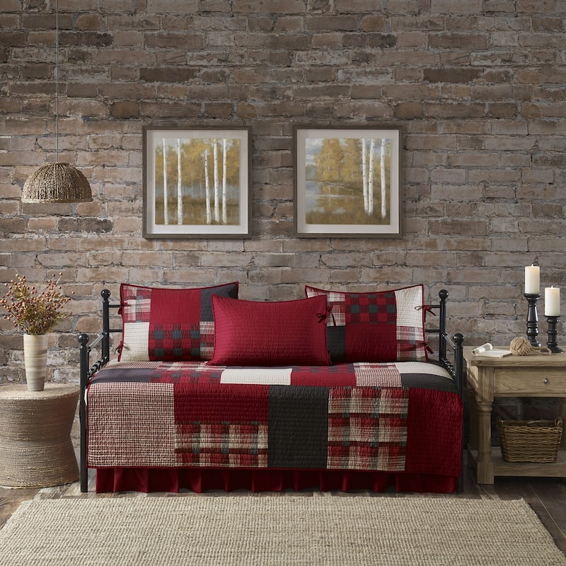 Woolrich Sunset Red Year Round Cotton Printed 5 Pieces Day Bed Cover Set - Red