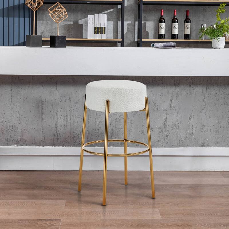 2PCS Contemporary Style Upholstered Round Bar Stools with Footrest On