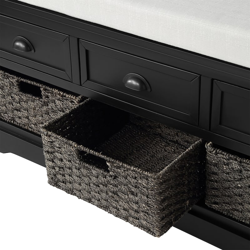 Homes Collection Wood Storage Bench with 3 Drawers and 3 Baskets