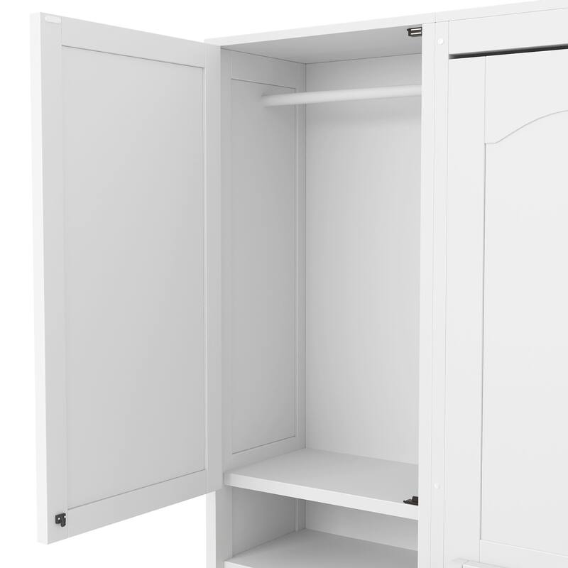Full Size Murphy Bed with Closet, Drawers & Shelves - Space-Saving Wall Bed with Storage for Small Rooms