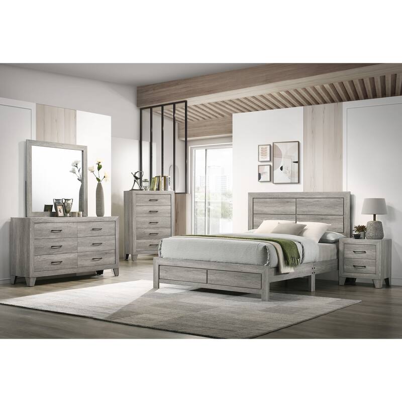 Queen Size Wood Panel Bed with Quad Panel Headboard