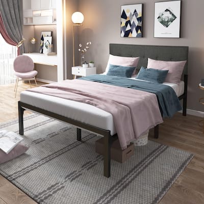 Modern Line Upholstered Platform Bed Frame