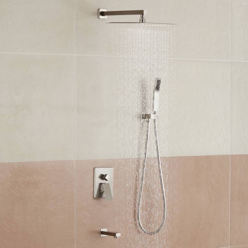 3-Function 12-In Wall Mounted Shower System with Tub Faucet