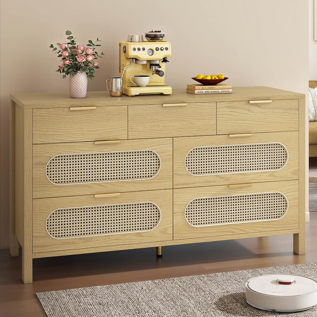 Moasis 4-6-Drawer Dresser Chest Drawer Storage Cabinet Rattan Wood Closet