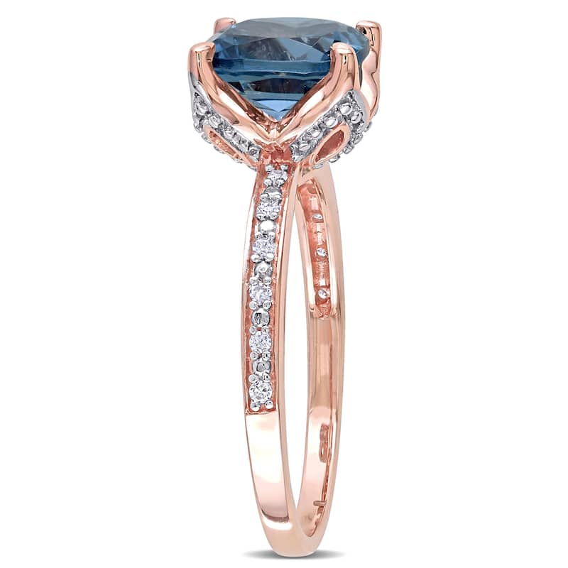 Miadora 10k Rose Gold Cushion-Cut London-Blue Topaz and Diamond Ring