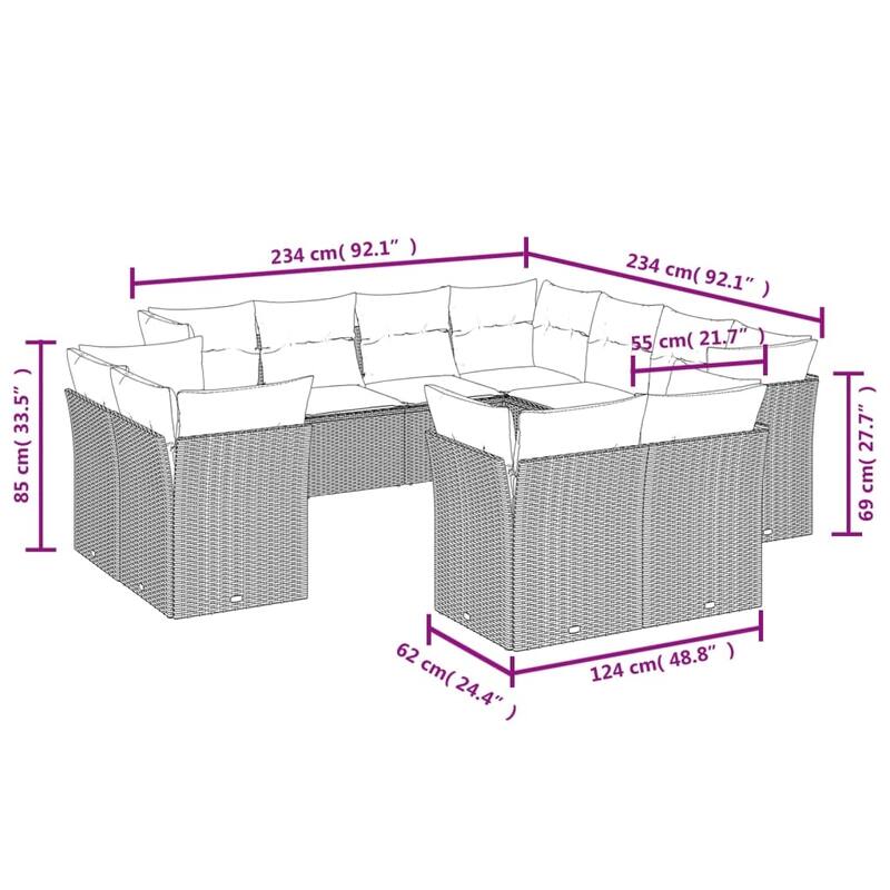 vidaXL Garden Sofa Set Grey PE rattan Large Modular Garden Sofa Set - 24.4 x 24.4 x 27.2
