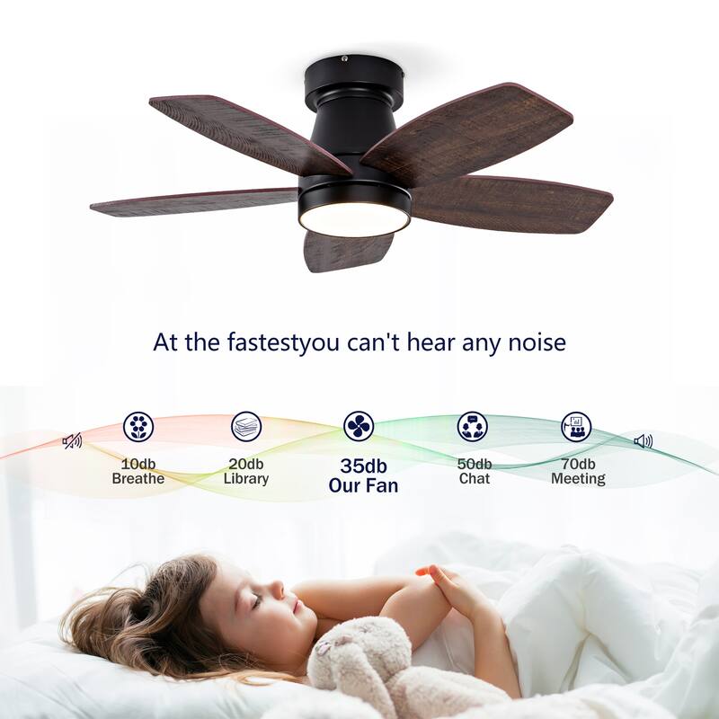 32 Inch Modern Black Ceiling Fan With Light 3 Solid Wood Blades Remote Control Reversible DC Motor With Dimmable LED