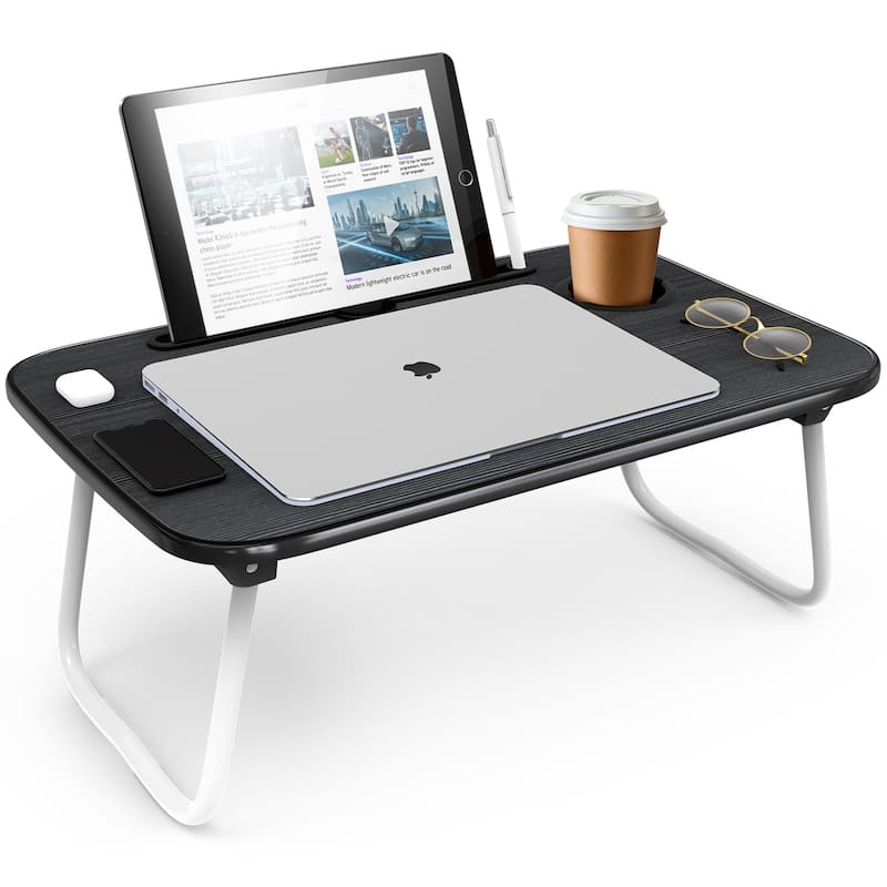 Nestl Adjustable Laptop Bed Tray Table - Portable Lap Desk with Foldable Legs - Space Saving Lapdesk - Small