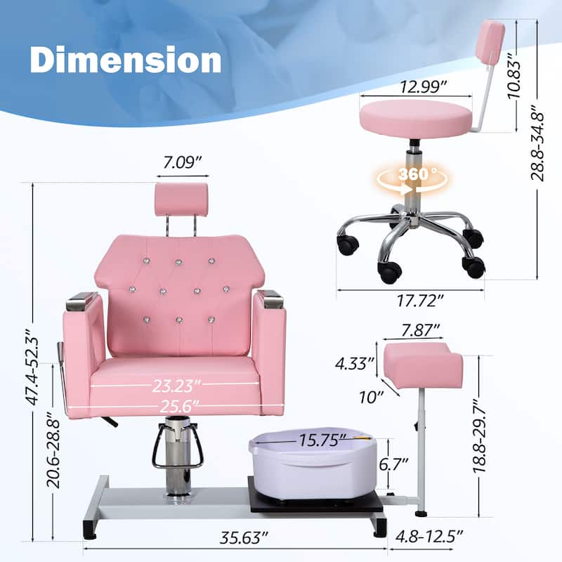 Pedicure Chair with Foot Spa Stool with Adjustable Pedicure Stand