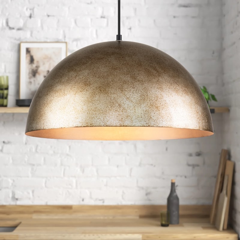 1-Light Industrial Vintage Distressed Brass with Gold Leaf Dome Pot Lid Pendant Light/ Gold Kitchen Island Lighting