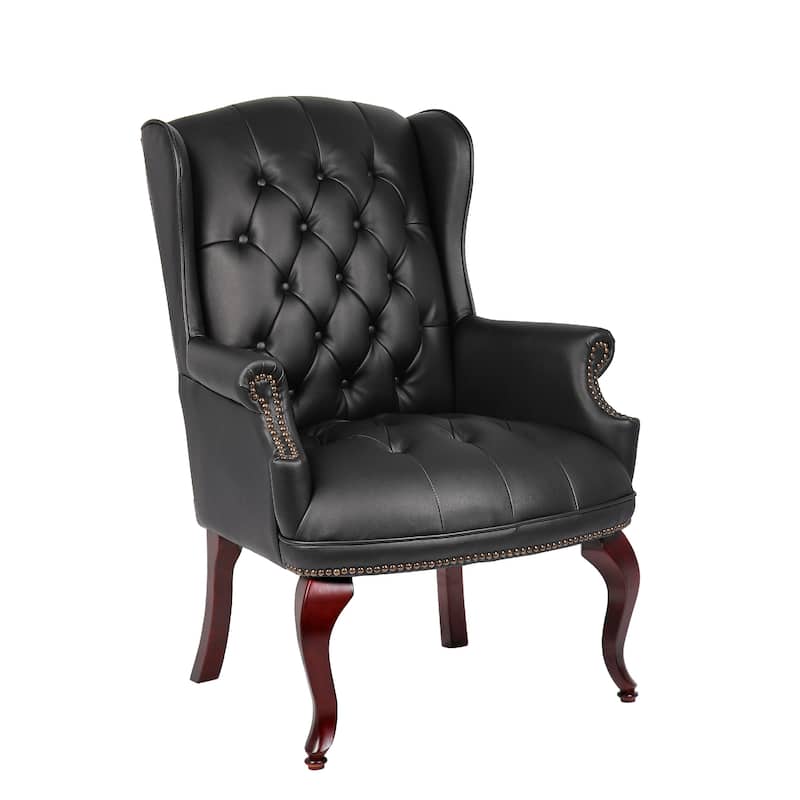 Saily Guest Armchair, Traditional Wingback Design, Black Tufted Vinyl