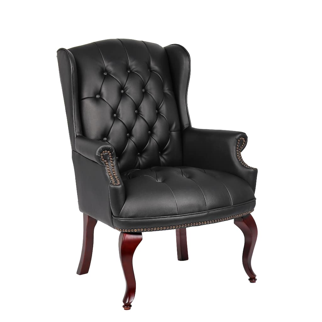 Saily Guest Armchair, Traditional Wingback Design, Black Tufted Vinyl
