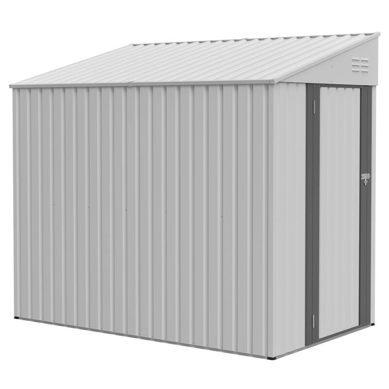 4x7 Foot Lean-To Shed, Heavy-Duty Steel Outdoor Storage for Garden Tools & Bicycles - White