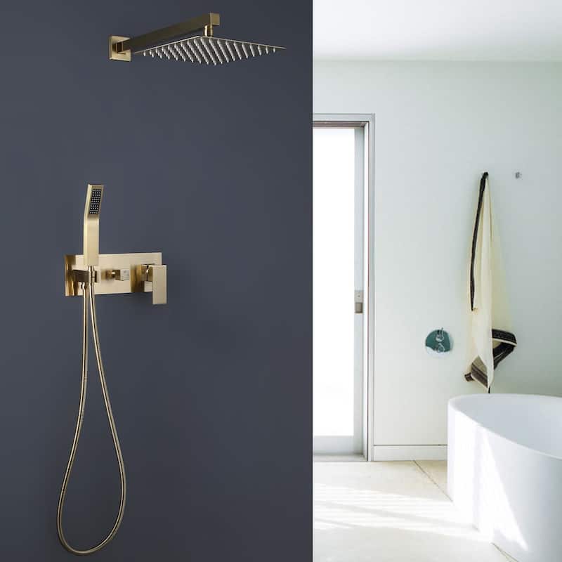 Luxury Gold High Pressure Rainfall Shower System with Handheld Shower Head&Hose