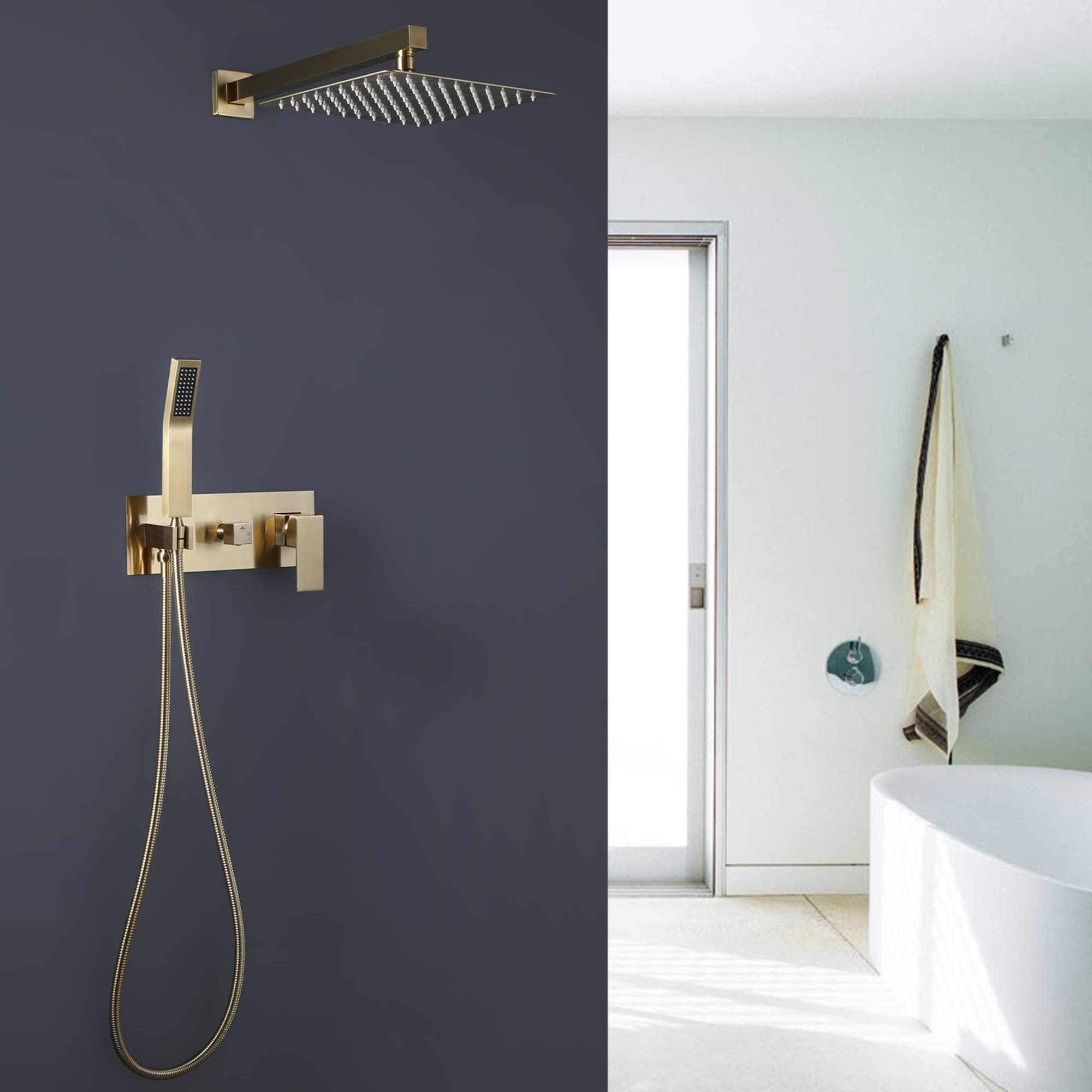 Luxury Gold High Pressure Rainfall Shower System with Handheld Shower Head&Hose