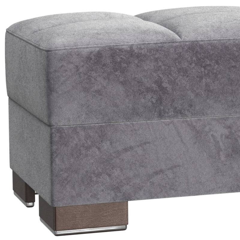 HomeRoots 52" Gray and Brown Microfiber Storage Ottoman
