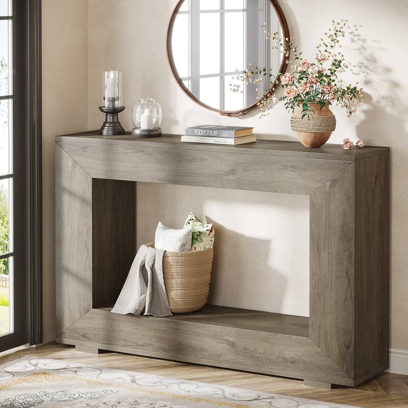 Rustic Console Sofa Table for Entryway, Hallway, Living Room - 47.24" W x 32.8" H x 11.81" D - Wash Grey