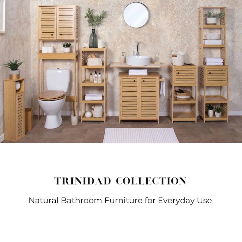 Natural Under Sink Cabinet with U-Shaped Cut-Out, Double Vented Doors, Towel Holder - Trinidad Collection