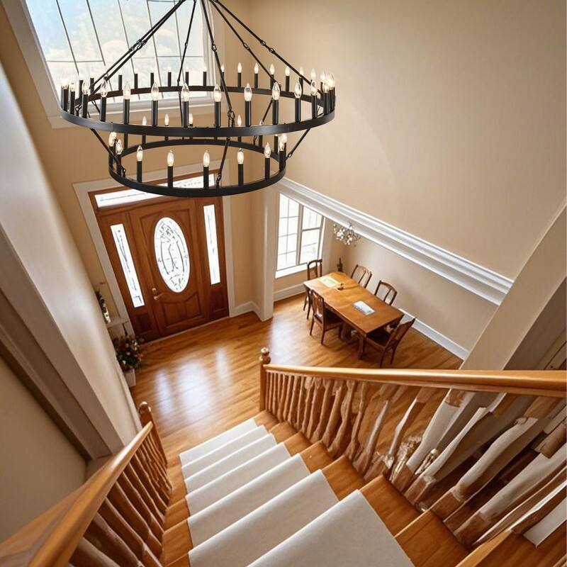 Large Black Large Wagon Wheel Chandelier Modern Farmhouse Candle Chandeliers