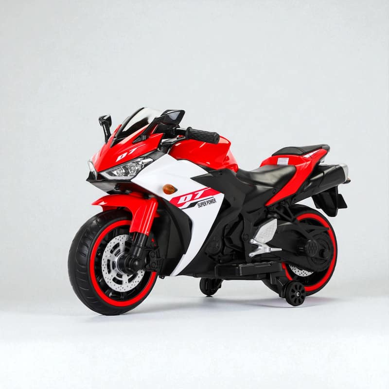 12V Electric Kids Motorcycle Ride-On Toy with Manual Throttle, Headlight, Music, MP3, Training Wheels, for Ages 3-6 - Red