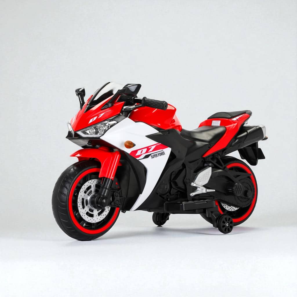 12V Electric Kids Motorcycle Ride-On Toy with Manual Throttle, Headlight, Music, MP3, Training Wheels, for Ages 3-6
