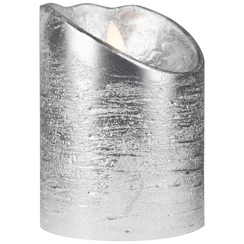 LED Flameless Flickering Pillar Christmas Candle - 4" - Silver