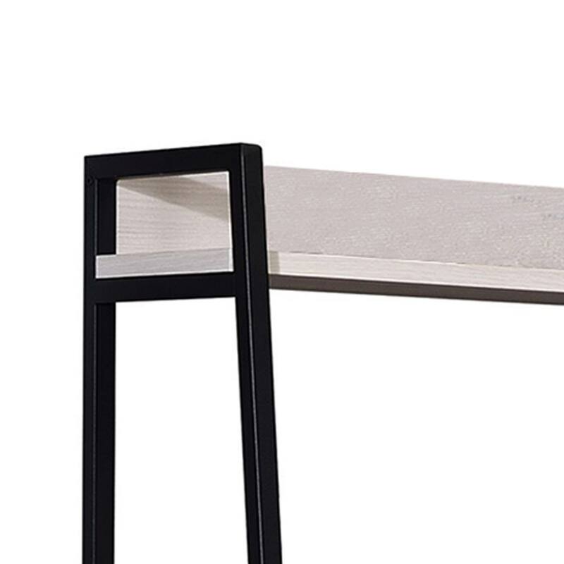 Wooden Bookshelf with 5 Open Compartments, Washed White and Black