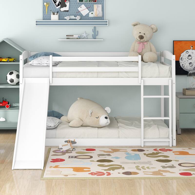 Convertible Twin Bunk Bed with Slide and Ladder in White