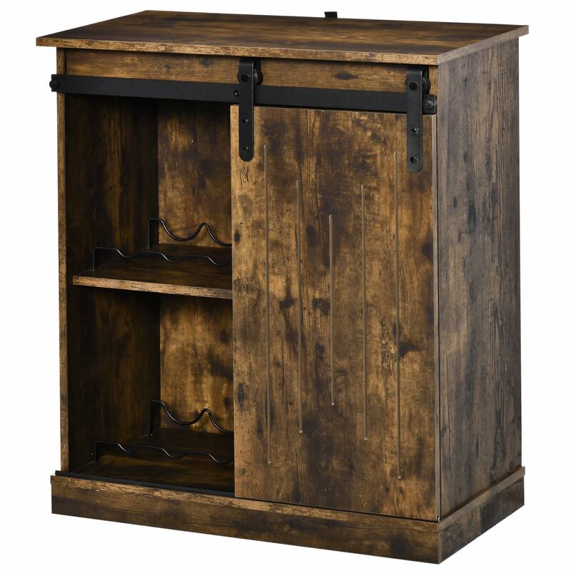 Industrial Wine Cabinet, Sideboard Storage Cabinet, Serving Bar Buffet with Sliding Barn Door and 6-Bottle Wine Rack, Brown