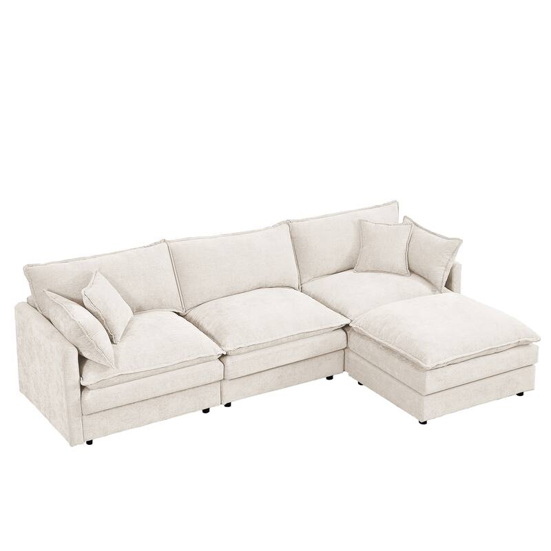 GDFStudio - Chenille Modular 3-Seater 102" L-Shaped Sectional Sofa with Ottoman