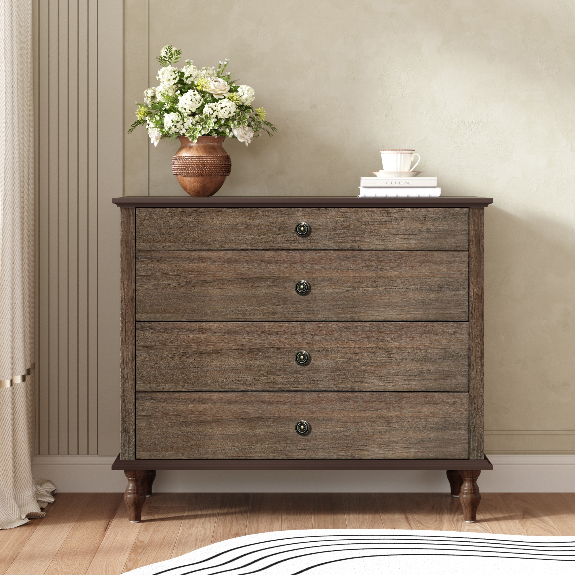 4-Drawer Accent Chest Wooden Dresser Nightstand for Bedroom
