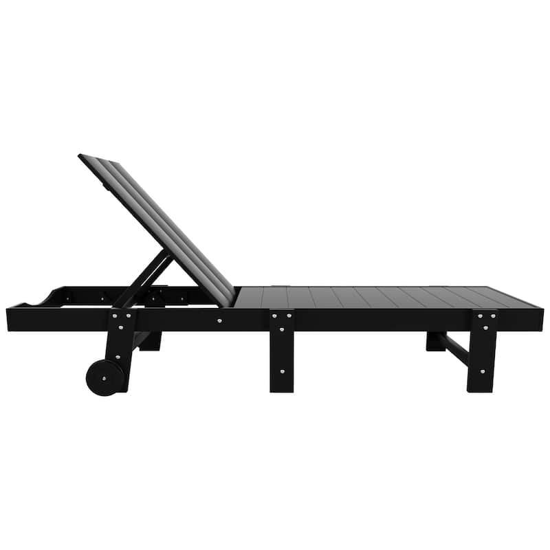 Polytrends Shoreside Modern Poly Eco-Friendly All Weather Reclining Pool Chaise Lounge With Wheels and Side Table (3-Piece Set)